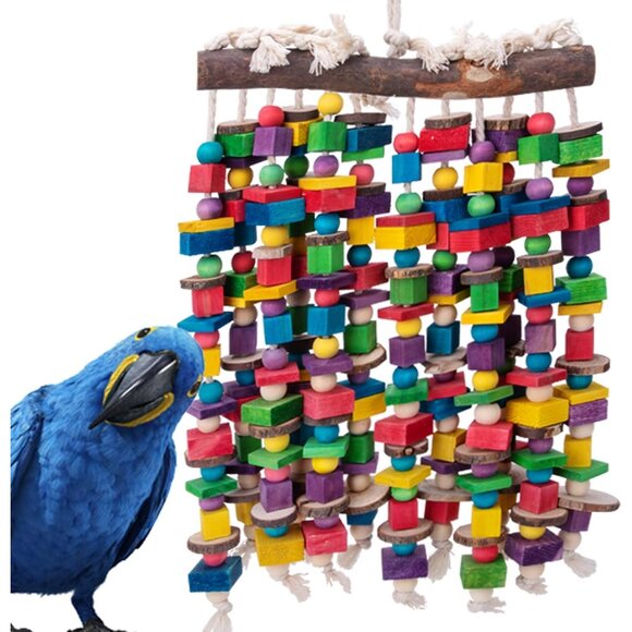 Extra Large Bird Parrot Chewing Toy-Multicolored Natural Wooden Blocks Bird Tear - Picture 6 of 7